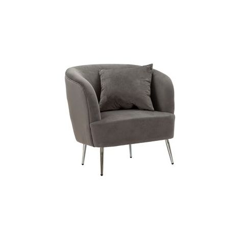 Fauteuil gris velours pieds argentés design moderne (1/5)