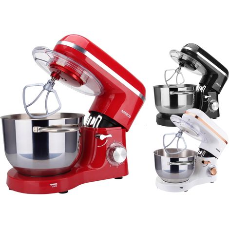 Robot pâtissier multifonction 1500 W, bol inox 6 L, 6 vitesses, rouge (1/5)
