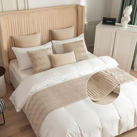 Bed Runner 45 x 240 cm, Bed Runner with Cushions, 45 x 45 cm, Solid Colour Bedding Protector for Hotel Home Decoration (1/2)