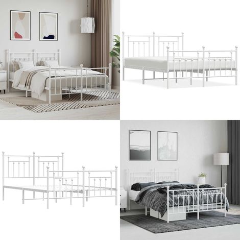Bettgestell mit Kopf- und Fußteil Metall Weiß 140x200 cm - Metallbett - Doppelbett - Weißes Bett - Boxspringbettfassung - Bettrahmen - Home & Living (1/5)