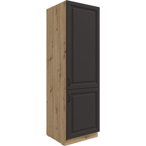 Küchen Hochschrank 60 cm Stilo Grau + Eiche Artisan Küchenzeile Küchenblock