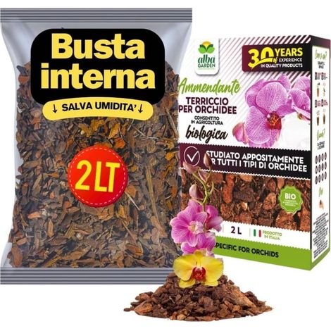 Terriccio Orchidee Biologico Substrato Bark Per Orchidee Specifico Composizione Equilibrata a Base di Corteccia di Pino e Torba x 2 Lt (1/5)