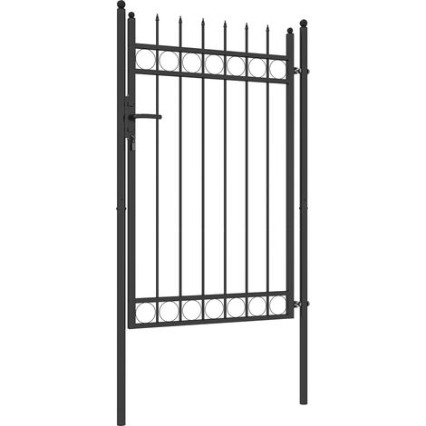 Portail de Jardin 2 Battants Acier Galvanisé Noir 105x204 cm avec Poignée et Serrure