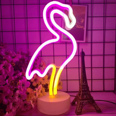 Lampe de table LED néon avec logo flamant rose, fonctionnant sur USB ou à piles, veilleuse néon flamant rose pour chambre d'enfant ou de fille, décoration pour anniversaire, Saint-Valentin ou Noël (1/4)