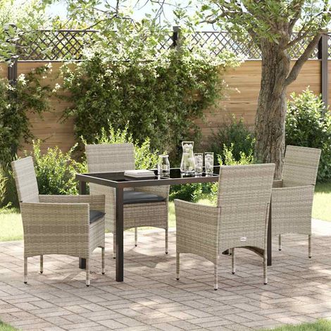 vidaXL Garten Essgruppe mit Kissen 5 pcs Hellgrau Poly-Rattan (1/5)