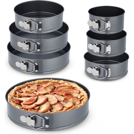 Relaxdays Set of 7 Springform Pans, Round Baking Forms, Different Diameters, Stainless Steel, Non-stick Coat, Anthracite