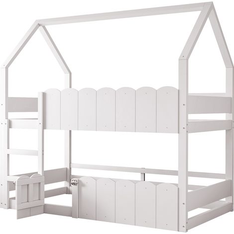 Letto a soppalco per bambini 90 x 200 cm in legno, design casetta, bianco (1/5)