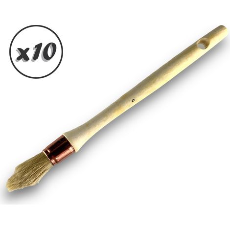 Lot de 10 pinceaux de pouce à rechampir Brosse ronde en soie blanche Ø 18 mm Idéal peinture rénovation volets moulures plinthes angles persiennes Manche bois brut Kibros 371D180x10