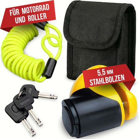 MONZANA® Bremsscheibenschloss Set mit Erinnerungskabel 3 Schlüssel mit LED Scheibenschloss Fahrradschloss Motorradschloss