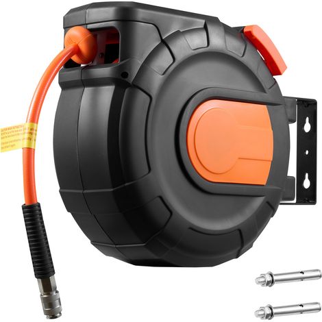 Mophorn Carrete retráctil para manguera de aire de 15m x 9,5mm, diseñado para compresores con una presión de 300 PSI, incluye una entrada de 1 m y soporte giratorio de 180°, ideal para uso en garajes. (1/5)