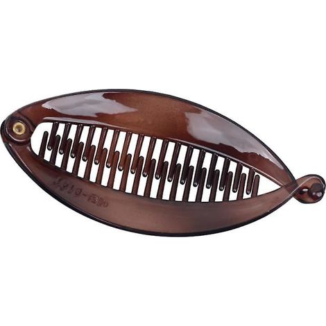 Pinces à cheveux banane marron à dents larges pour cheveux longs, pinces à cheveux de type poisson pour femmes - Lot de 2 (1/4)