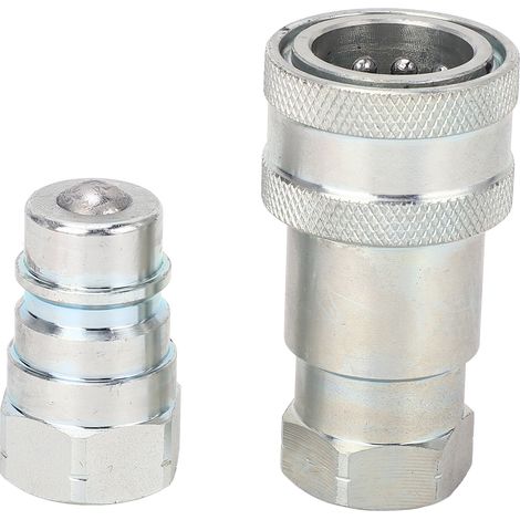 Lot de 2 raccords hydrauliques rapides mâle femelle 3/8 pouce NPT ISO 5675 acier trempé pour engins BTP avec bouchons anti-poussière (1/5)
