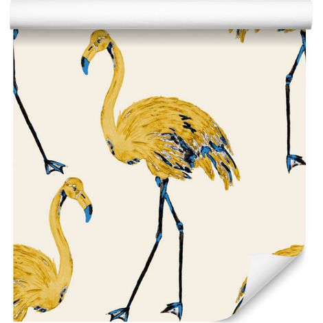 Papel pintado de flamencos pintados para salón y dormitorio, 50x1000 cm. (1/5)