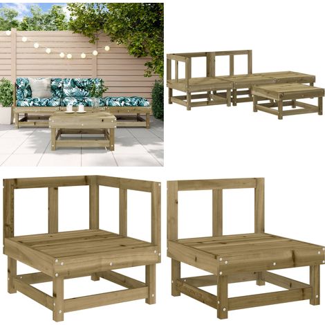 4-tlg. Garten-Lounge-Set Kiefernholz Imprägniert - Gartensitzgruppe - Loungemöbel - Gartenmöbel - Rattan Möbel - Kiefernholzmöbel - Home & Living