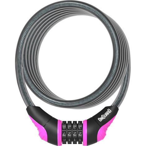 Antivol Spirale Combinaison Vélo Rose 180cm - Verrouillage Sans Cle A Code - Onguard