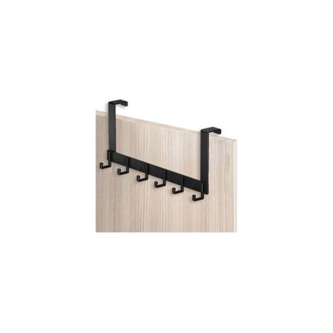 Türhänger aus Edelstahl – Garderobenleiste mit 6 Haken – Kein Bohren erforderlich – Passend für Türen (4,1–4,5 cm), Schwarz – Crezuo (1/4)