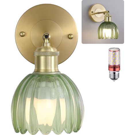 Applique murale avec ampoule, lampe de chevet vintage, applique murale pour miroir de salle de bain, applique murale fleur avec abat-jour en verre (1/5)