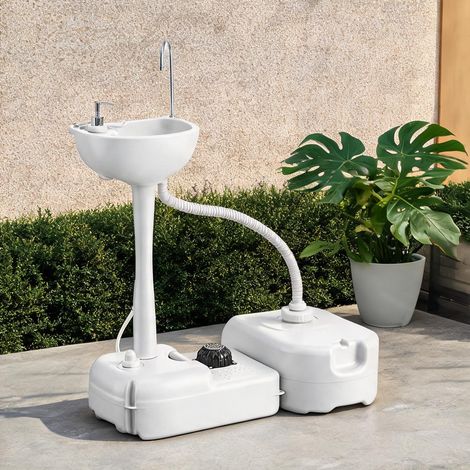 Lavabo de camping portable gris en plastique 83 x 50 x 103 cm (1/5)