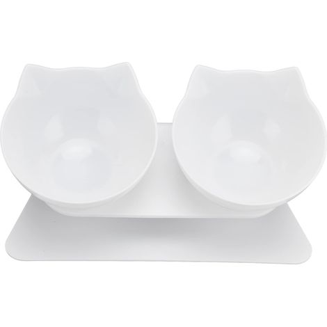 Bol pour chat, protège-cou double bol pour chat pour salon pour chien pour la maison Base blanche + bol blanc (1/5)