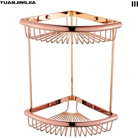 Roségoldenes Badezimmerregal, luxuriöser Retro-Stil – dreieckiger Duschkorb mit 2 Ebenen, metallene Wand-Aufbewahrungsaccessoires, 1 Stück-lsw (1/2)