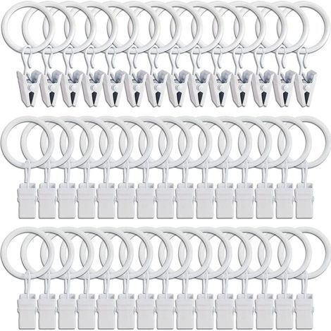 45PCS Anneaux à rideaux avec pinces - blanc, pinces à rideaux solides, crochets de fixation pour tringle de tension, crochets décoratifs pour rideaux et cadres de fenêtres à trou métallique I.D (1/4)