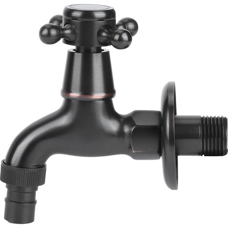 Robinet d'eau rétro en laiton noir, filetage G1/2 po, type court, pour machine à laver, à ouverture rapide. (1/5)