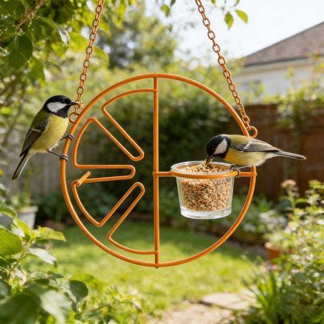 Oriol-e Mangeoire à oiseaux pour l'extérieur en gelée et oranges, mangeoire avec support à fruits, mangeoires à oiseaux en métal à suspendre pour observer les oiseaux dans la cour (A) (1/5)