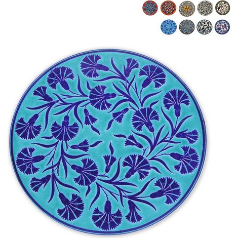 Dessous de plat rond en céramique peint à la main 17x1 cm Suli - Bleu