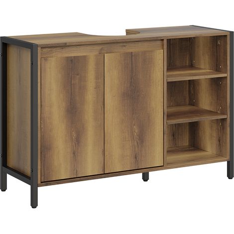 SoBuy  Mobile lavabo marrone chiaro con ante  Armadietto bagno con ripiani aperti  Credenza in pannello di particelle per soggiorno  90×30×60 cm  Portata massima 30 kg  BZR63-L-PF (1/5)