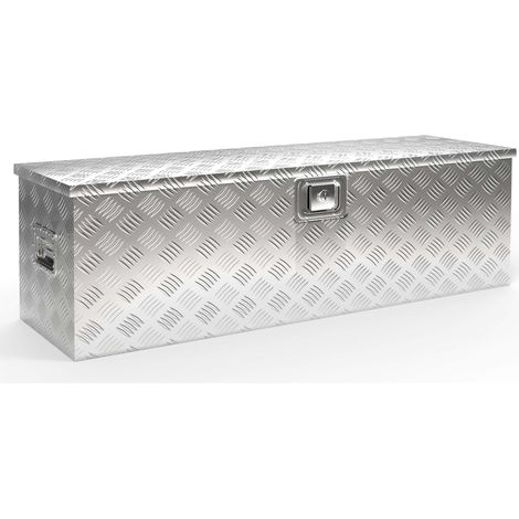 Wiltec Werkzeugbox Alu 124x37x38 cm Silberfarbene Transportbox, Werkzeugkiste inkl. Schlüssel, Alubox und Staukasten mit Handgriffen, großzügige Deichselbox