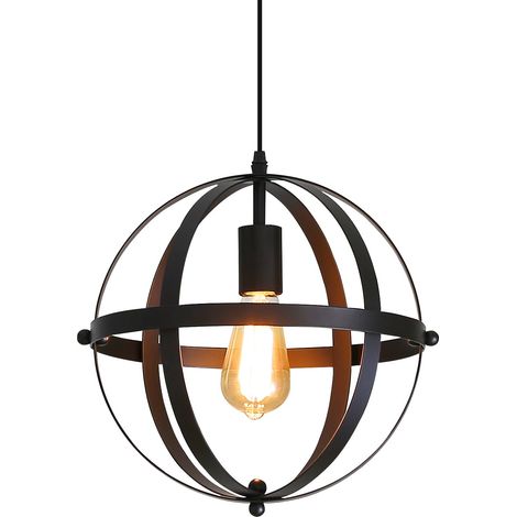 GOECO Lampadari a Sospensione Retro Sferico Metallo Luce Pendente Base E27 Per soggiorno camera da letto sala da pranzo ufficio Bar Café Nero (1/5)