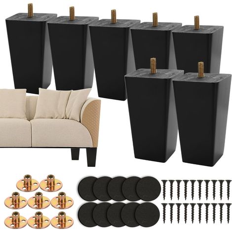 8 Pièces Pied de Meuble Bois Noir 10 cm M8  Pied de Canapé et Pieds de Meuble Bois pour Lit, Armoire, Plaques, Vis, Patins et Projets DIY Maison (1/5)