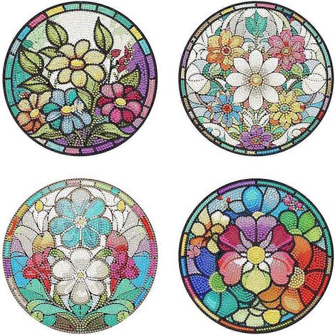 Set aus 4 runden, rutschfesten Acryl-Tischsets zur Tischdekoration, die selbst mit Diamanten bemalt werden können (B). (1/5)