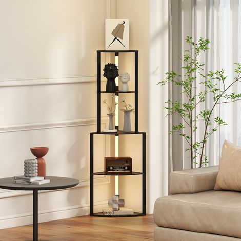 Stehlampe für das Wohnzimmer, Stehlampe mit 4 Eckablagen, Helligkeitsregulierung, 55,5 x 39,5 x 163 cm, schwarz
