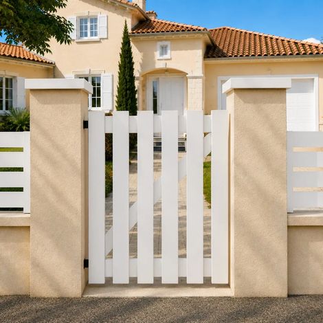 Portillon battant manuel PVC blanc SOULAC L 100 x H 115 - Verrou intérieur gauche