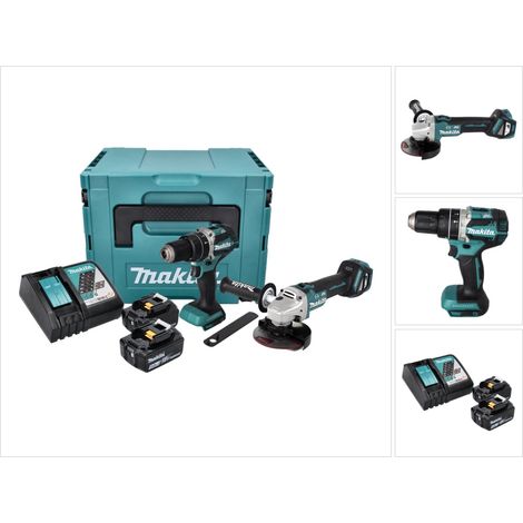 Makita DLX 2272 TJ Akku Combo Kit DGA 513 Akku Winkelschleifer + DHP 484 Akku Schlagbohrschrauber + 2x Akku 5,0 Ah + Ladegerät + Makpac (1/5)