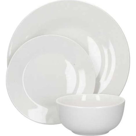 Mikasa Juego de Vajilla Alexis, Platos y Tazones de Estilo Minimalista de Porcelana Blanca, 12 piezas (MKALEXIS12PC)