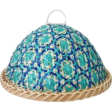 Cesta redonda para frutas, tapa a prueba de insectos, almacenamiento multifuncional, azul (1/2)