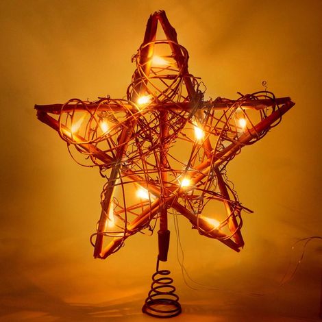MINKUROW - Adorno Para Árbol De Navidad Con 10 Luces Led, Decoración Rústica Para Árbol De Navidad De Ratán Para Decoración Del Hogar (1/5)