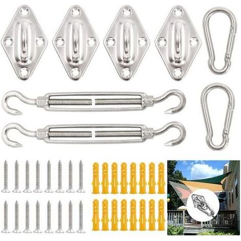 Kit de Fixation Voile d'ombrage,40Pcs Kit de Montage Fixations d'ombrage de Voile,Acier Inoxydable 304 Kit Accessoires de Fixation de matériel,Kit de Fixation pour Voile de Jardin pour Jardin (1/5)