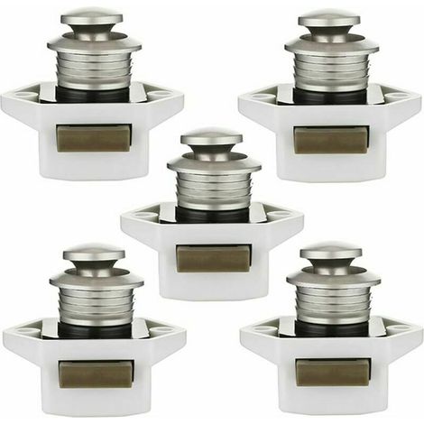 Verrou de porte/armoire à bouton-poussoir 20 mm, sans clé, lot de 5, pour camping-car, caravane, camionnette (blanc)