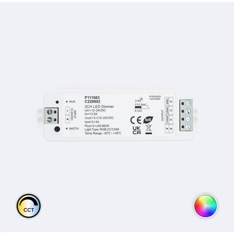 Controller Regolatore LED 12/24V DC per Striscia LED Monocolore/CCT/RGB compatibile con Telecomando RF Monocolore / CCT / RGB (1/3)