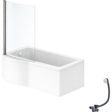 IDEAL STANDARD Connect Air, conjunto de bañera/ducha izquierda de 150 x 80 cm + delantal + mampara fija + desagüe, blanco.