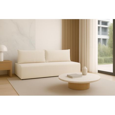 Sofello Sofa LUNO mit Schlaffunktion Creme – Moderne Cordsofa für Ihr Wohnzimmer, Schlaffläche: 204×144 cm (1/5)