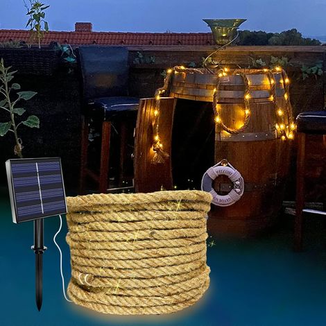 Guirlande Lumineuse Solaire de 15M avec 300 LED, Guirlande Lumineuse Solaire en Corde de Chanvre avec 8 Modes d'Éclairage, Étanche pour Jardin, Terrasse, Balcon, Balançoire, Tronc, Décoration (1/5)