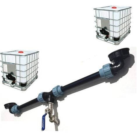 Raccord de réservoir IBC – Kit de connexion avec 2 tuyaux PE 0,5m – Raccord robinet 20mm – Bouchons S60 x 6 inclus