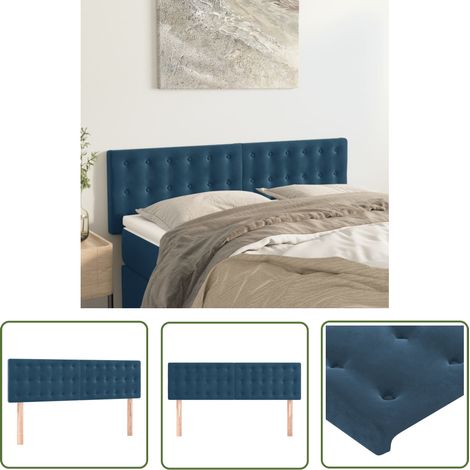 The Living Store Têtes de lit 2 pcs Bleu foncé 72x5x78/88 cm Velours - Tête De Lit - Literie - Meuble De Chambre - Velours - Têtière De Lit (1/5)