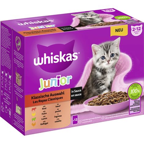 Whiskas Mulitpack Junior klassische Auswahl in Sauce Katzenfutter 12 x 85 g