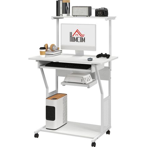 Weißer, mobiler Computertisch mit Ablagen, 80 x 50 x 130 cm (1/5)