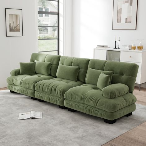 Canapé d’angle modulable 313x77x81 cm en chenille vert, confort profond pour salon – MEUBLIV (1/5)